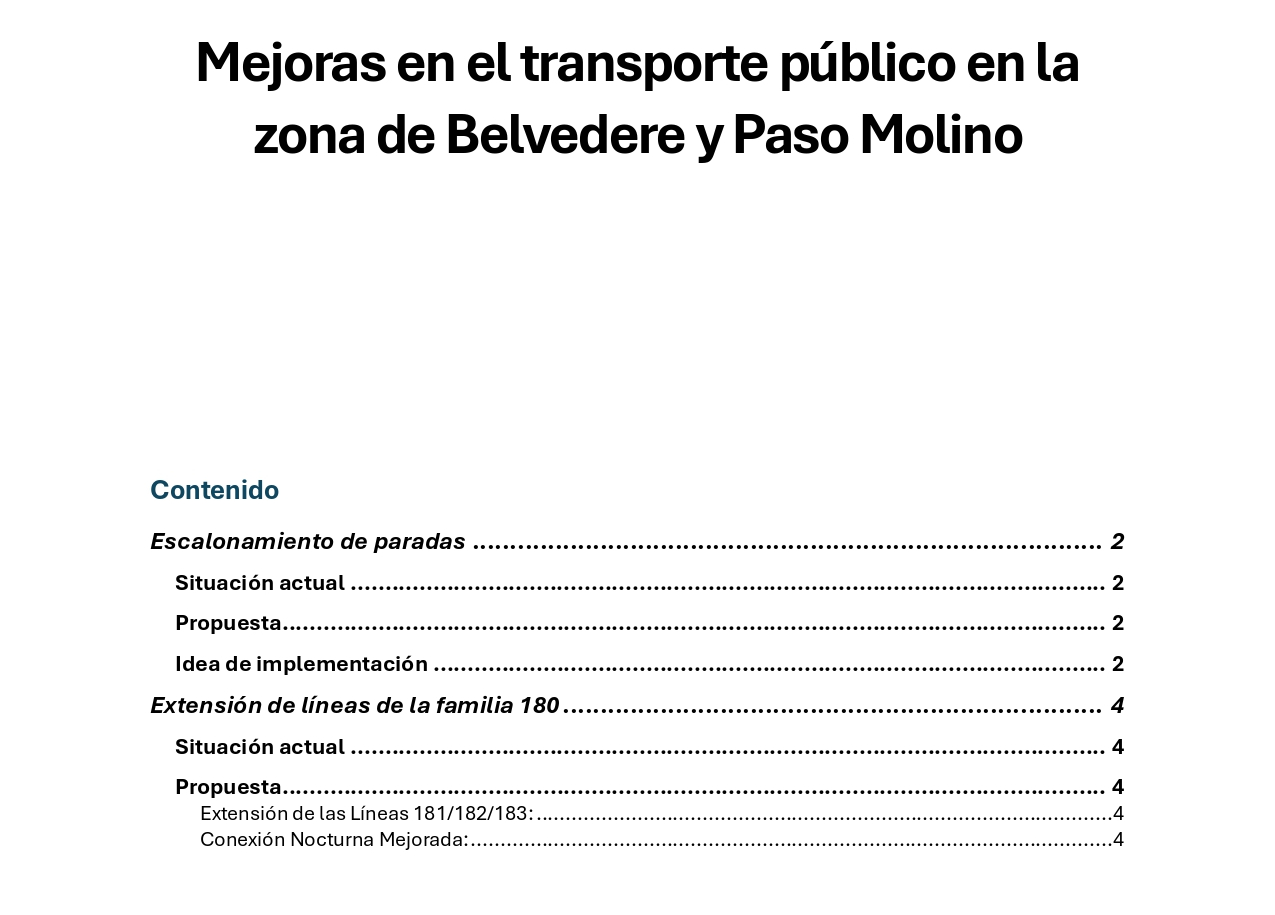 Propuesta mejoras en Belvedere y Paso Molino