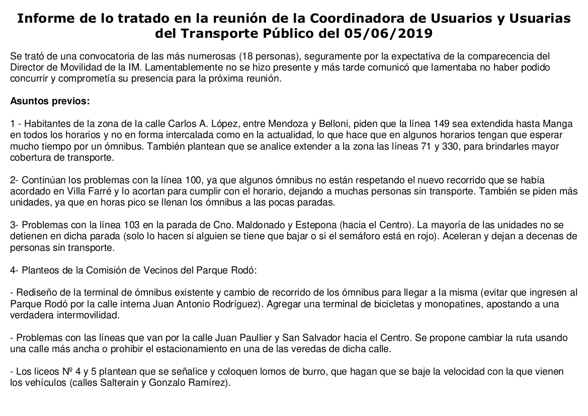 Informe de la reunión del 05/06/2019