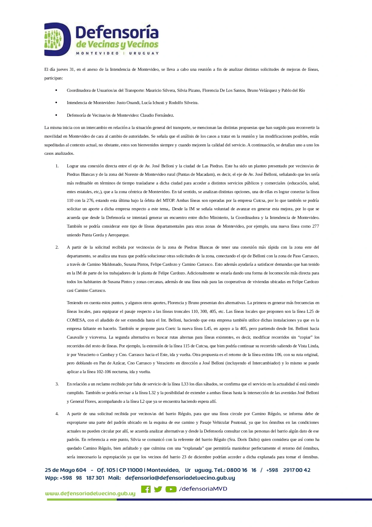Informe reunión con IM