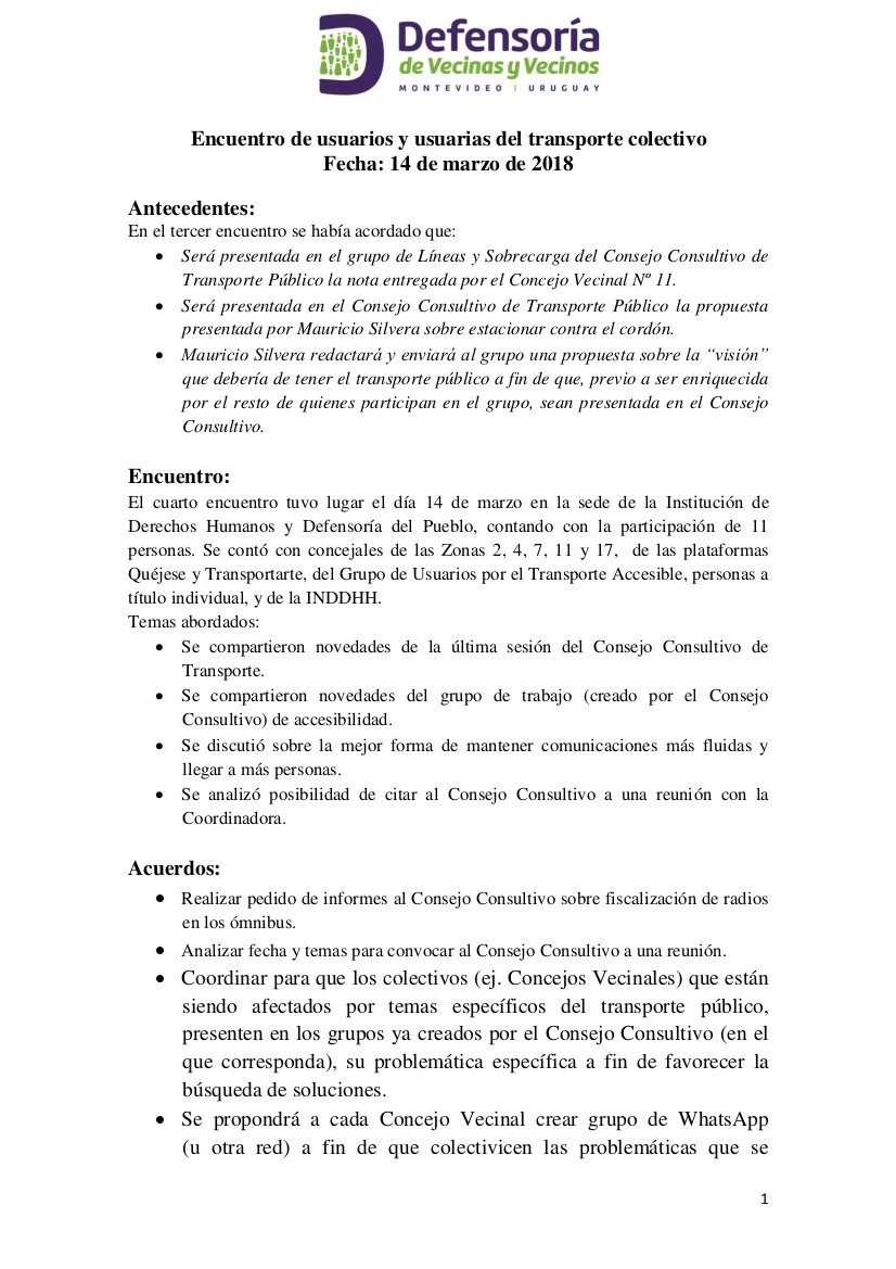 Informe de la reunión del 14/03/2018