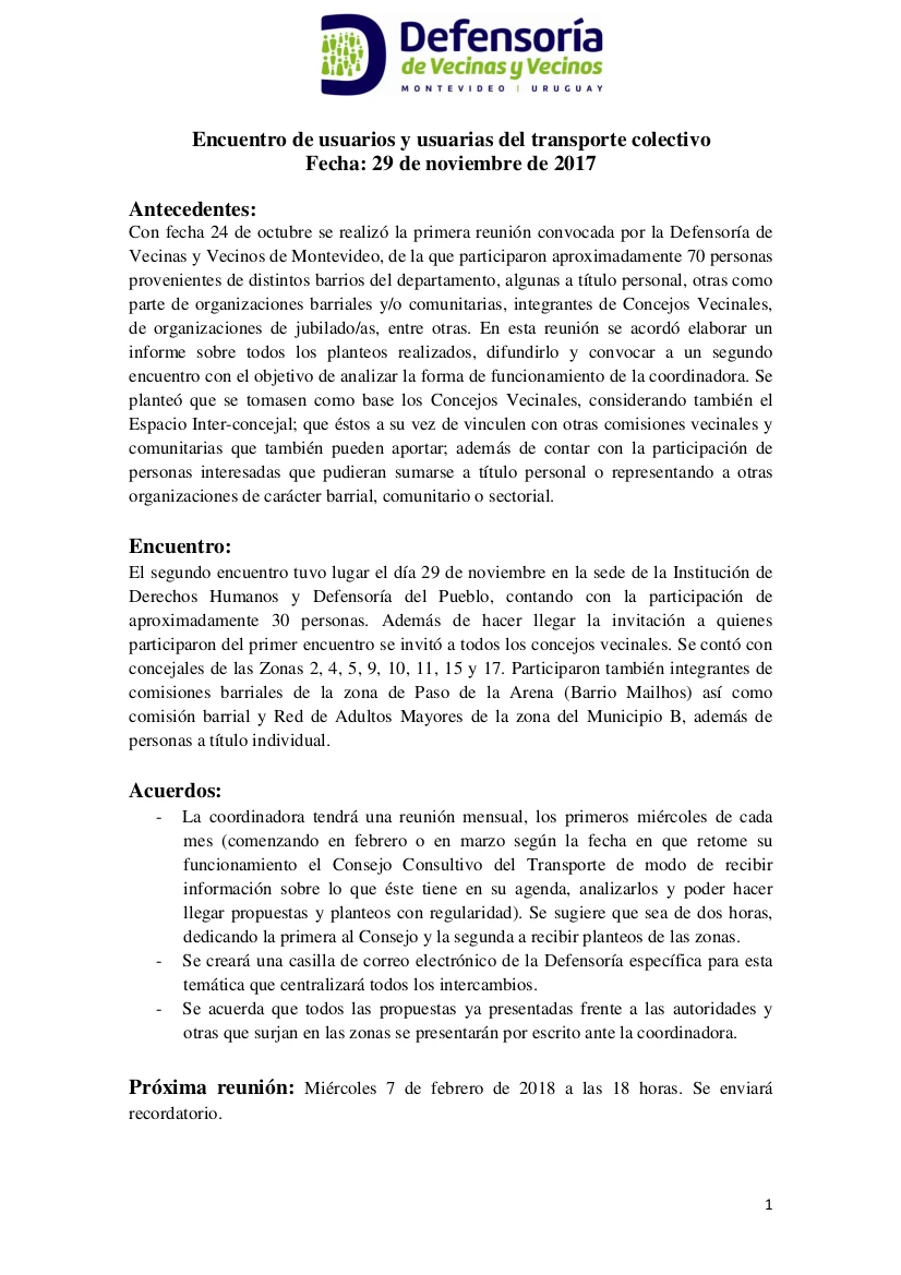 Informe de la reunión del 29/11/2017