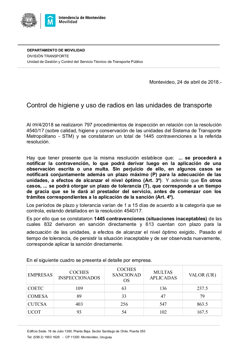 Informe de la IM sobre las inspecciones a los ómnibus