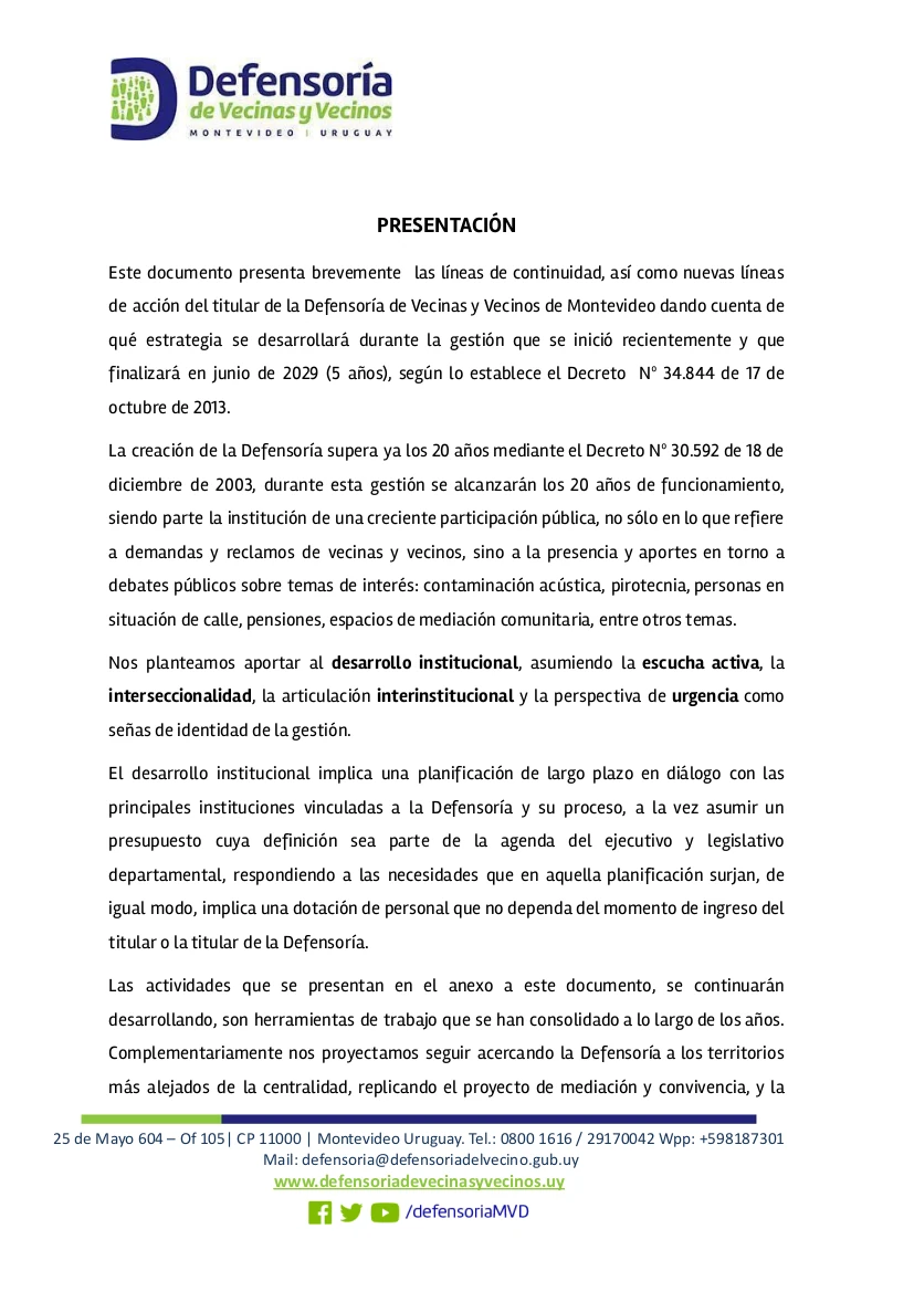 Presentación Defensoría de Vecinas y Vecinos de Montevideo